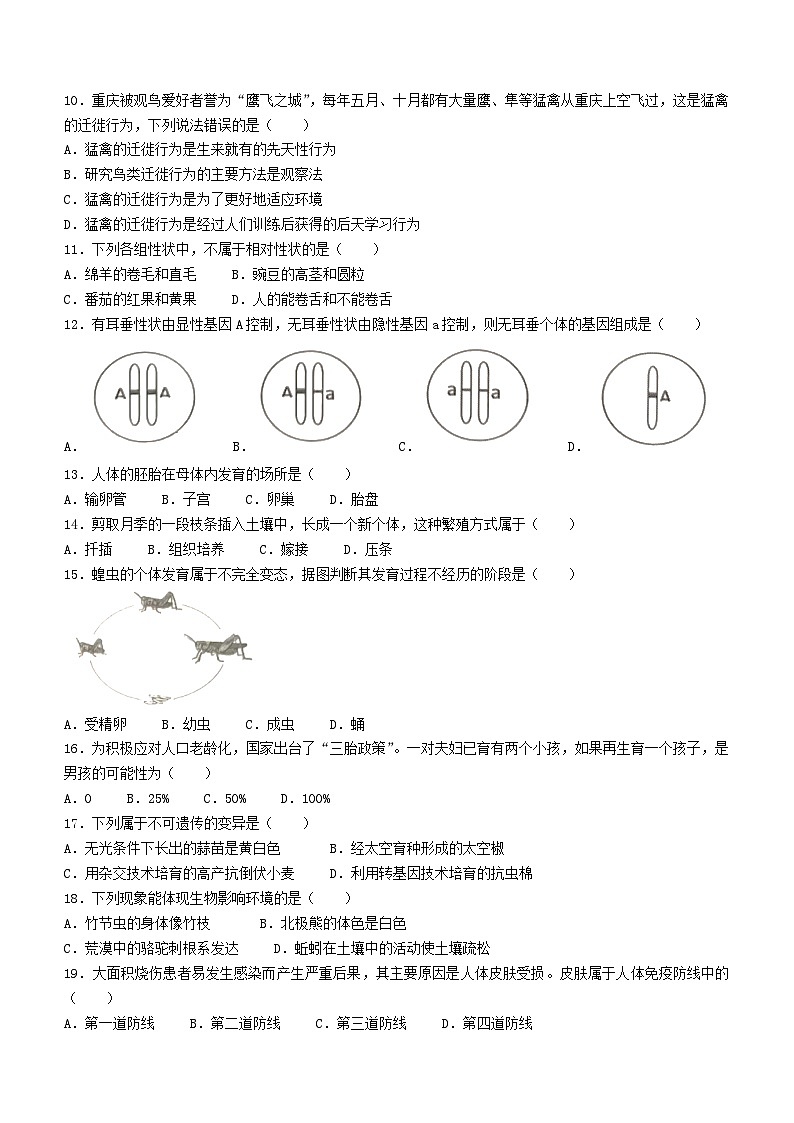 2022年重慶渝中中考生物試題及答案第2頁(yè)