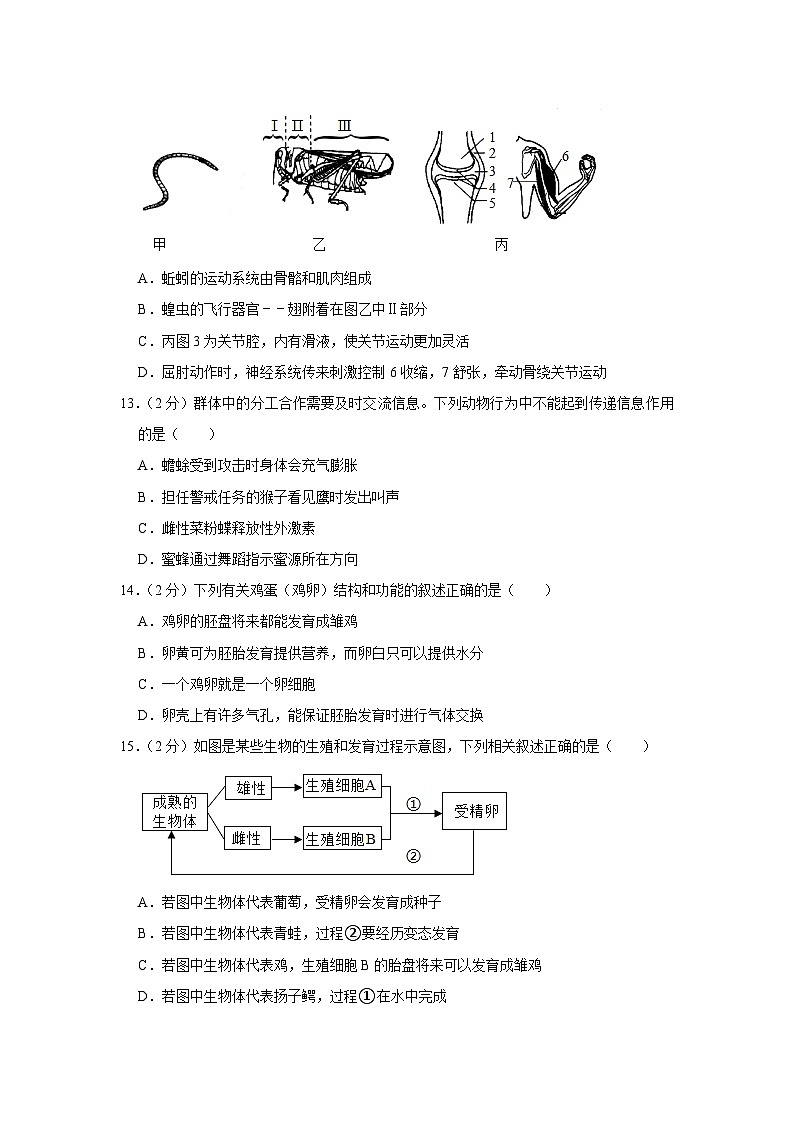 山东省济南市钢城区2023-2024学年八年级上学期期末生物试卷第3页