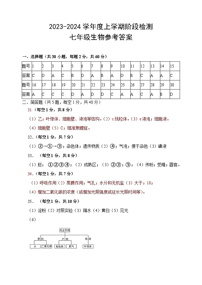 山东省临沂市费县2023-2024学年七年级上学期期末生物试题01