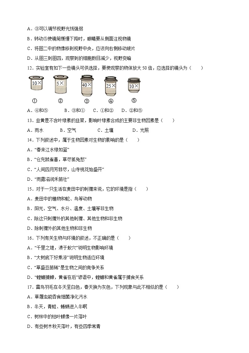 2023-2024学年苏科版七年级上学期生物期中模拟试卷(含答案解析)03