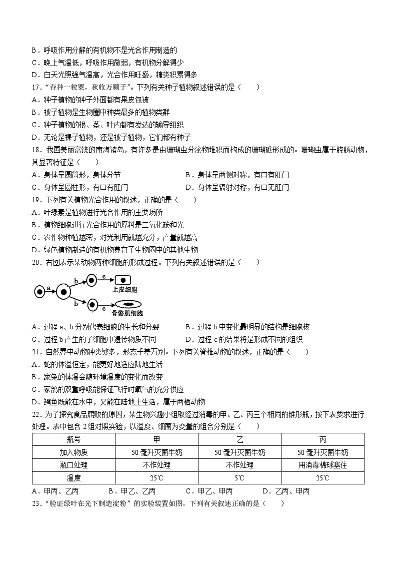 四川省内江市东兴区2023-2024学年七年级上学期期末生物试题第3页