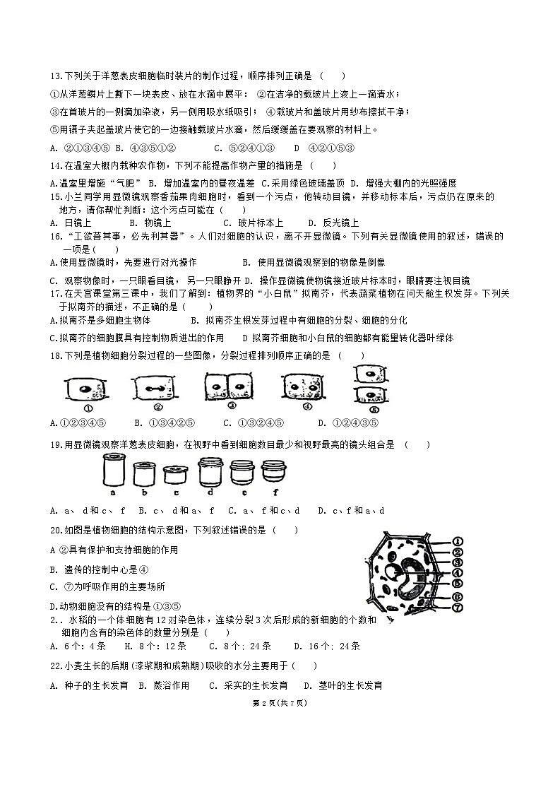 广东省湛江市第二十九中学2022--2023学年七年级上学期期末生物试题02
