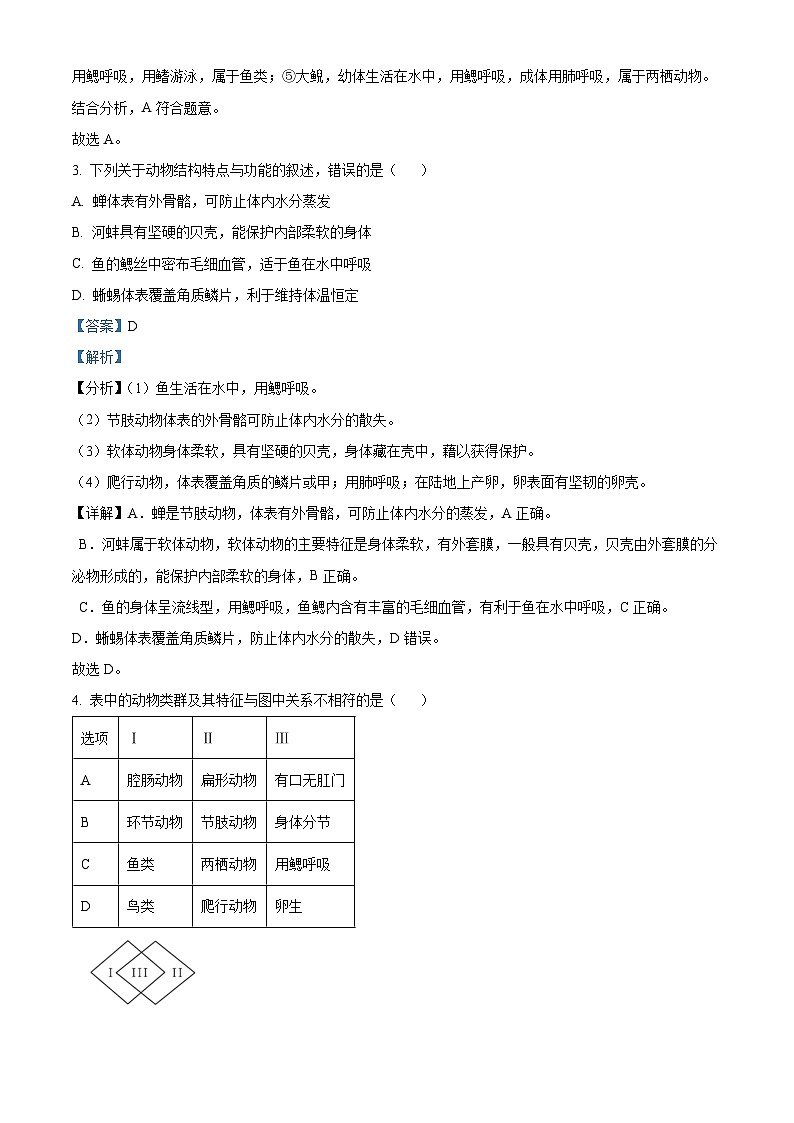 山东省东营市垦利区2023-2024学年八年级上学期期末生物试题02