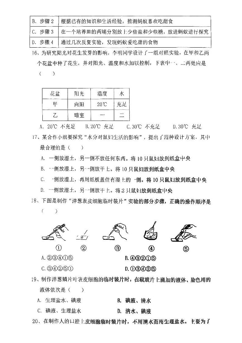 广东省湛江市第二十九中学2022--2023学年七年级上学期期中测试生物试题03