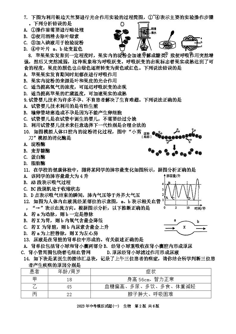 2023年湖南省婁底市生物中考模擬試題（一）第2頁