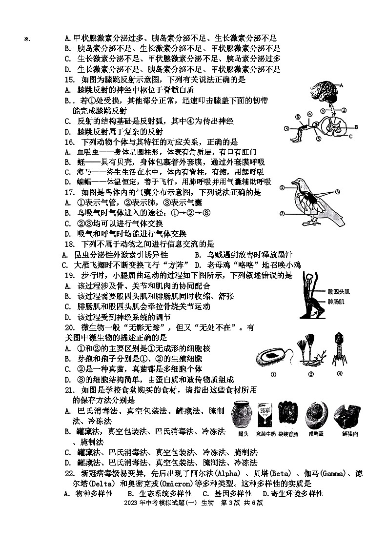 2023年湖南省婁底市生物中考模擬試題（一）第3頁