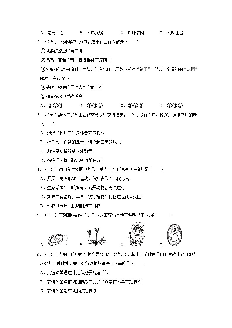 广东省潮州市潮安区2023-2024学年八年级上学期期末生物试卷第3页