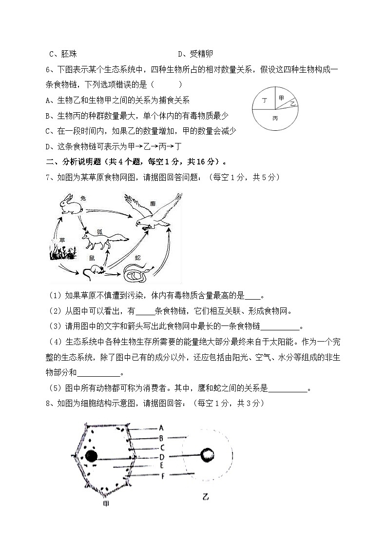 四川省泸州市合江县第五片区2021-2022学年七年级上学期联合考试生物试题(月考)02