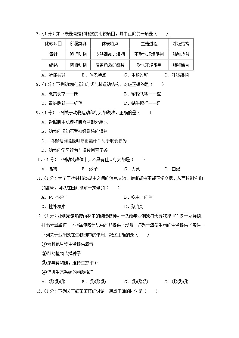陕西省榆林市神木市2023-2024学年八年级上学期期末生物试卷第2页