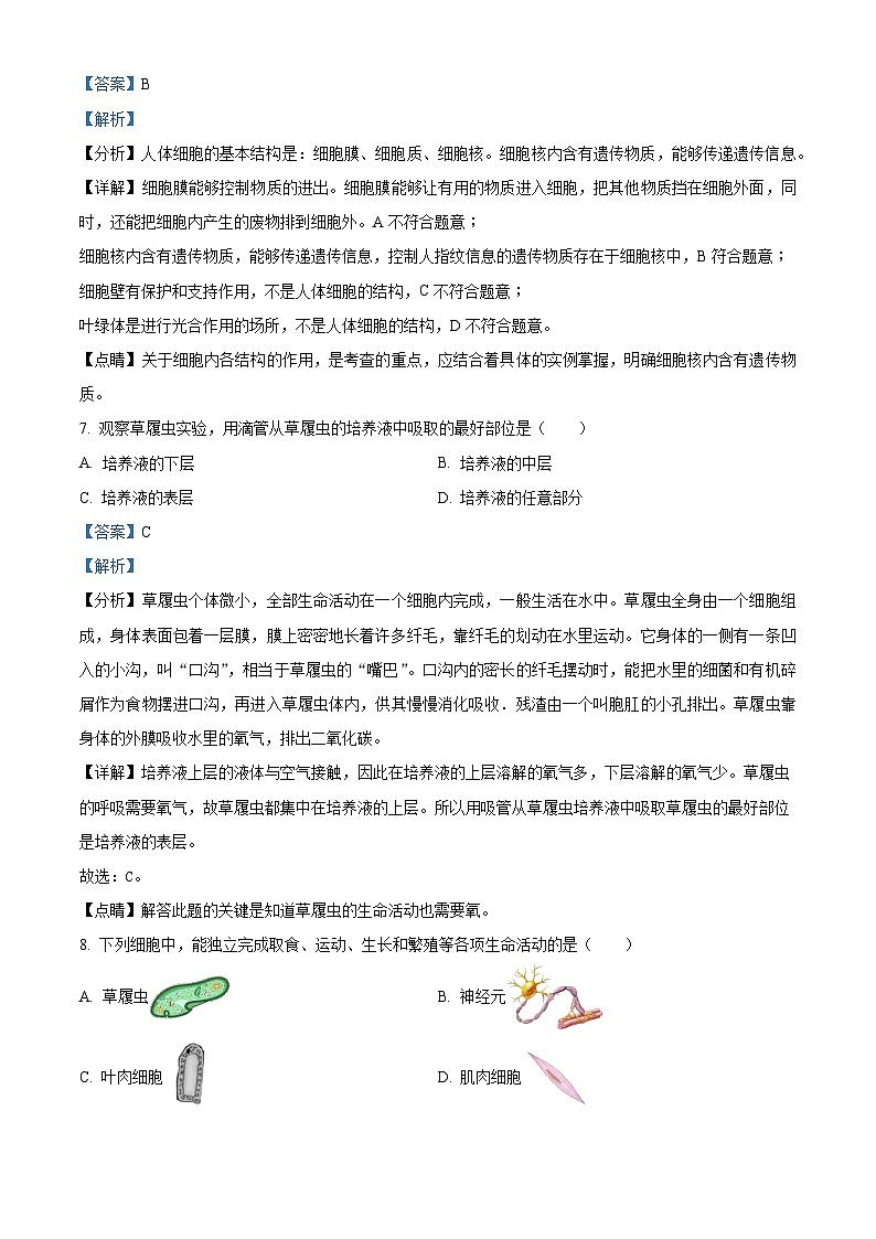 湖南省长沙市浏阳市2023-2024学年七年级上学期期中生物试题第3页
