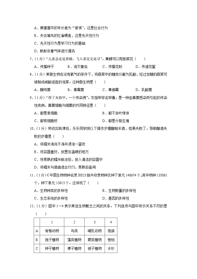 江西省九江市修水縣2023-2024學(xué)年八年級(jí)上學(xué)期期末生物試卷第2頁(yè)