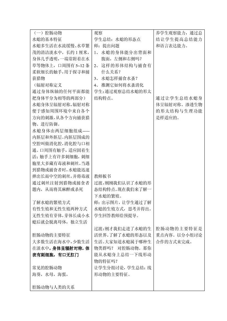 冀少版生物七年级上册 第四章 第二节 腔肠动物和扁形动物_2教案02