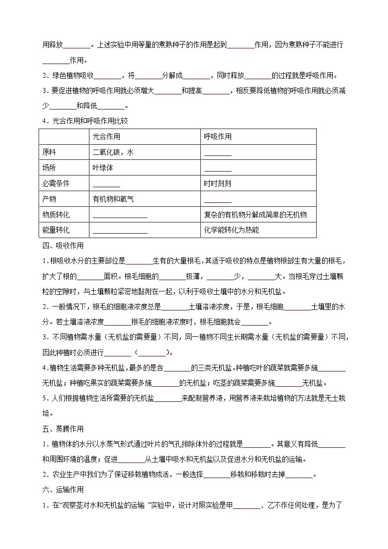 重难点04 生物圈中的绿色植物(一)-中考生物【·重点·难点】练习(附答案和解析)第2页
