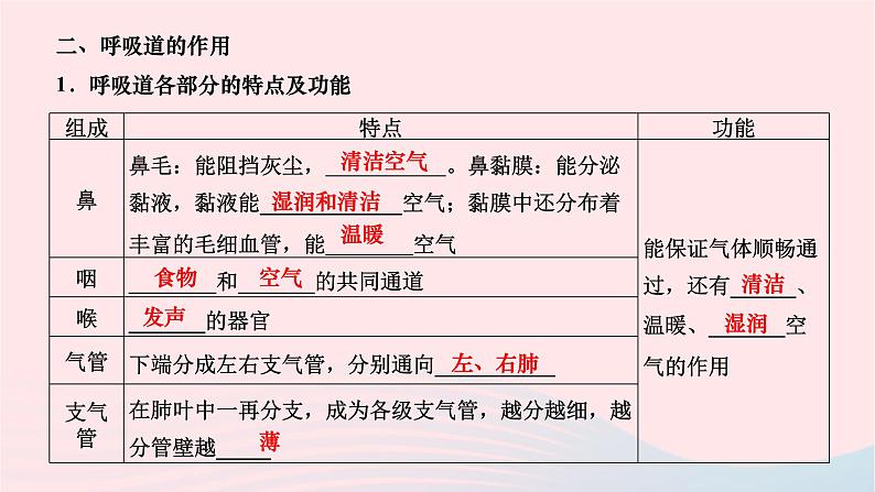 2024七年级生物下册第四单元生物圈中的人第三章人体的呼吸第一节呼吸道对空气的处理作业课件新版新人教版第3页