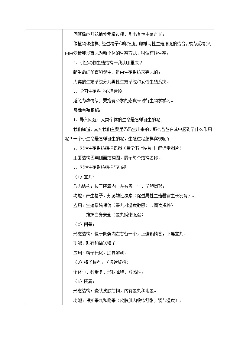 人教版七年级下册生物1.2《人的生殖》(第一课时)教学设计02