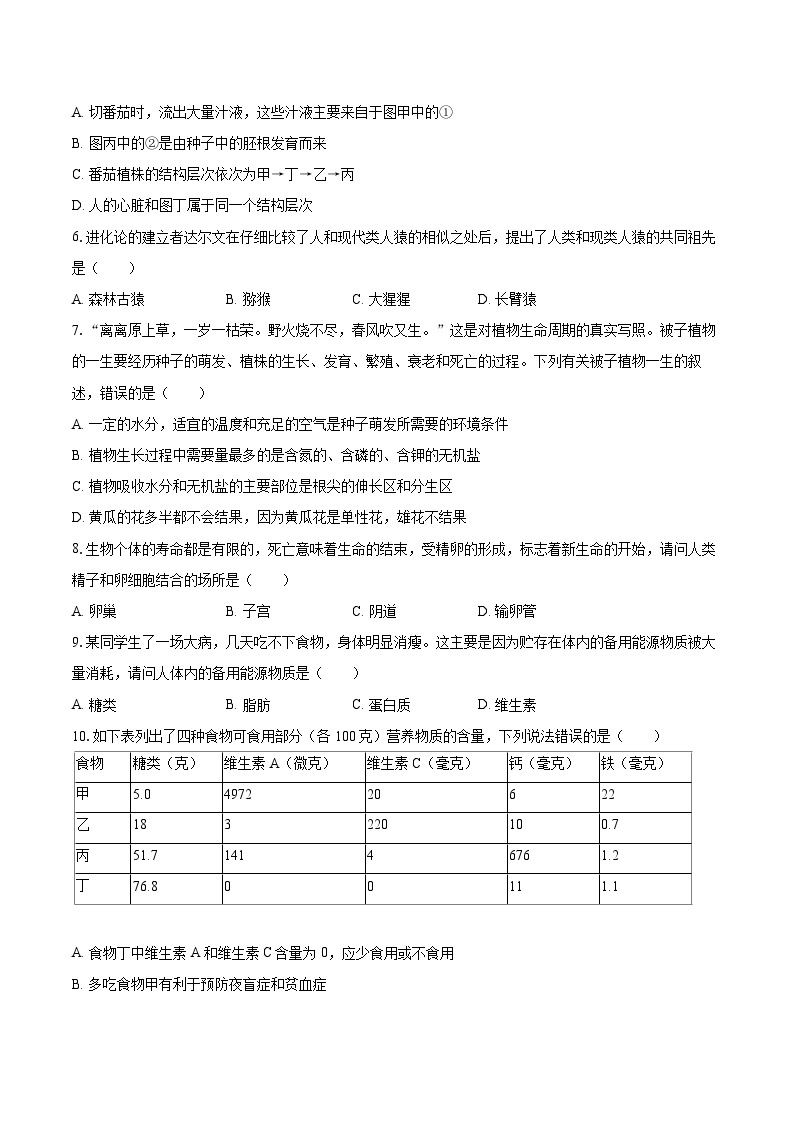 2023年湖南省衡阳市中考生物试卷（含详细答案解析）02