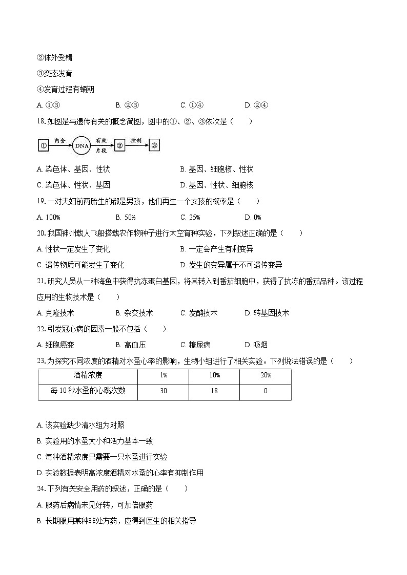 2023年江苏省常州市中考生物试卷(含详细答案解析)03