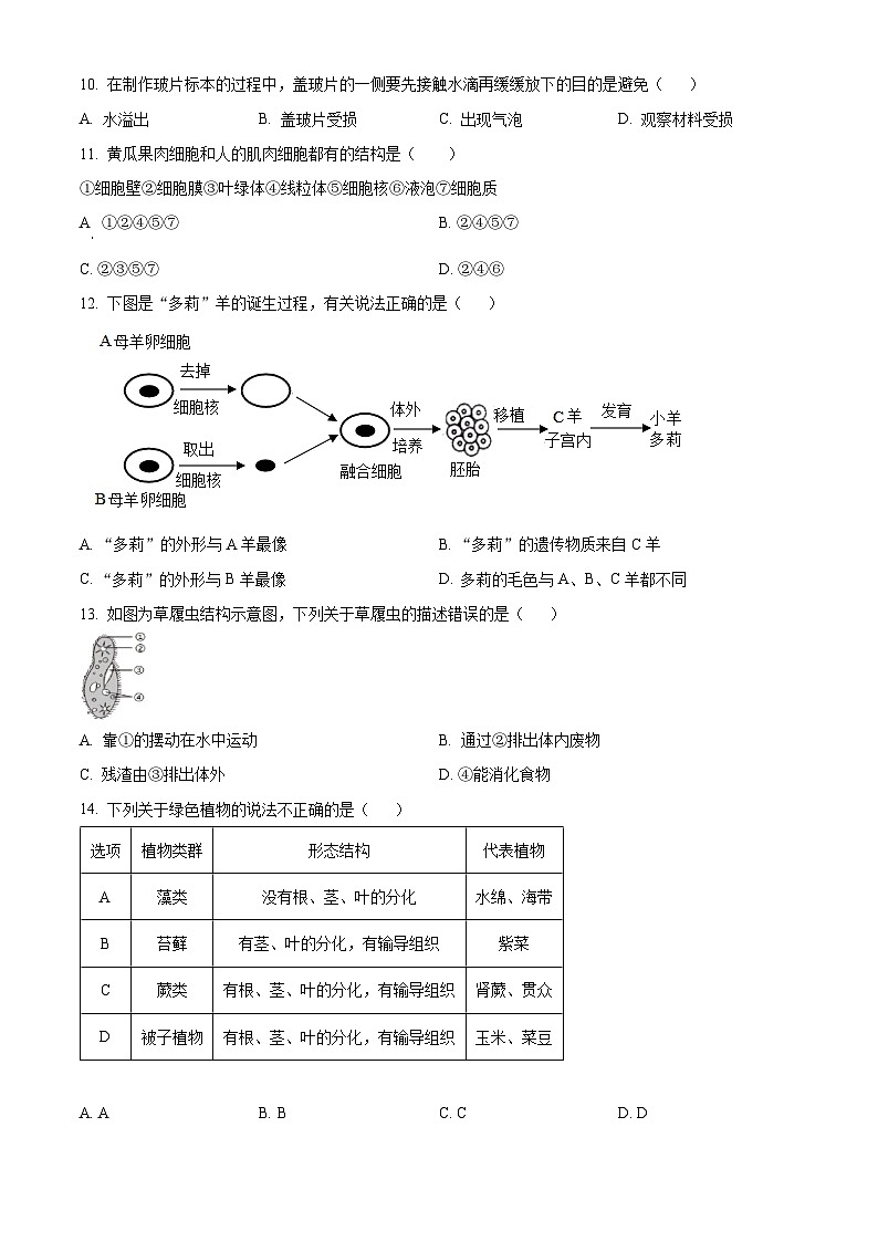 精品解析:湖南省衡阳市华新实验中学2023-2024学年七年级上学期期末生物试卷(原卷版)第2页