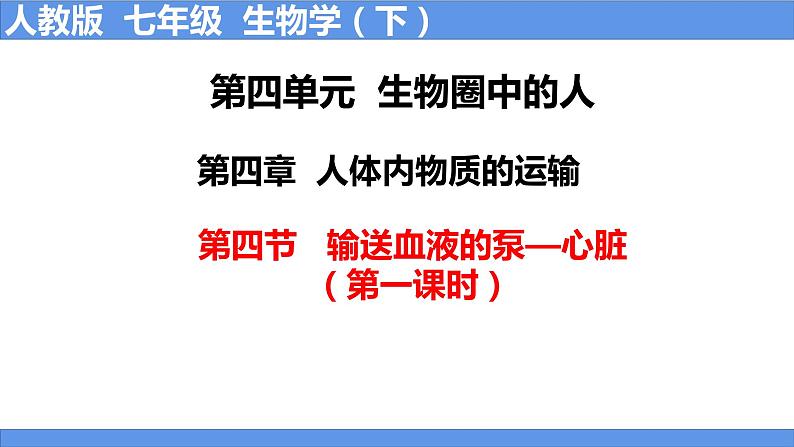 人教版生物七年级下册 4.4.3 输送血液的泵——心脏(第1课时) 同步课件+视频素材01