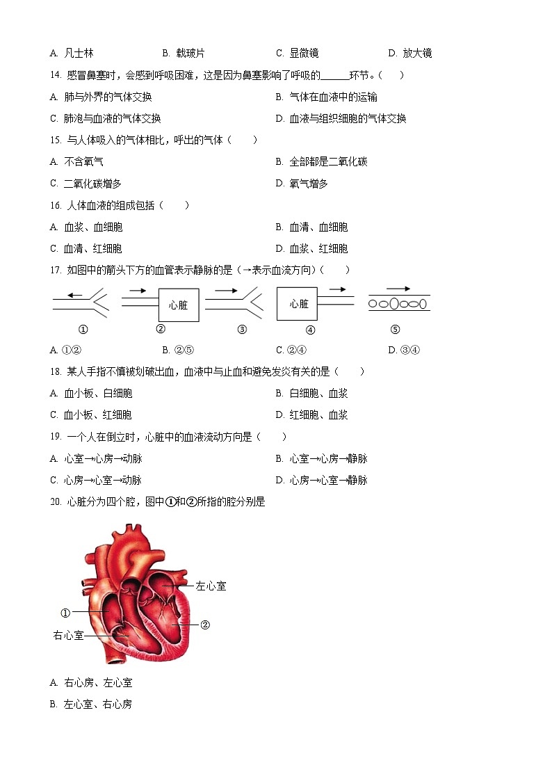 精品解析:山东省威海市荣成市2022-2023学年七年级上学期期末生物试题(原卷版)第3页