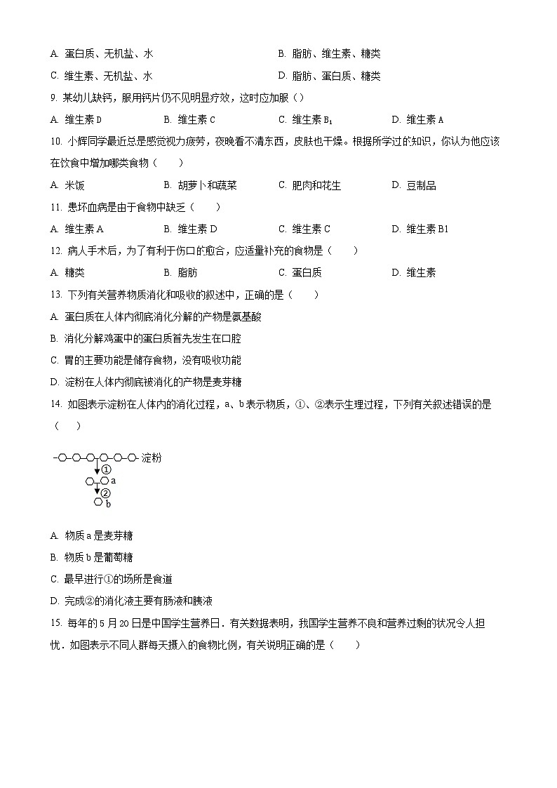 精品解析:河北省石家庄市平山县2022-2023学年七年级下学期期中生物试题(原卷版)第2页