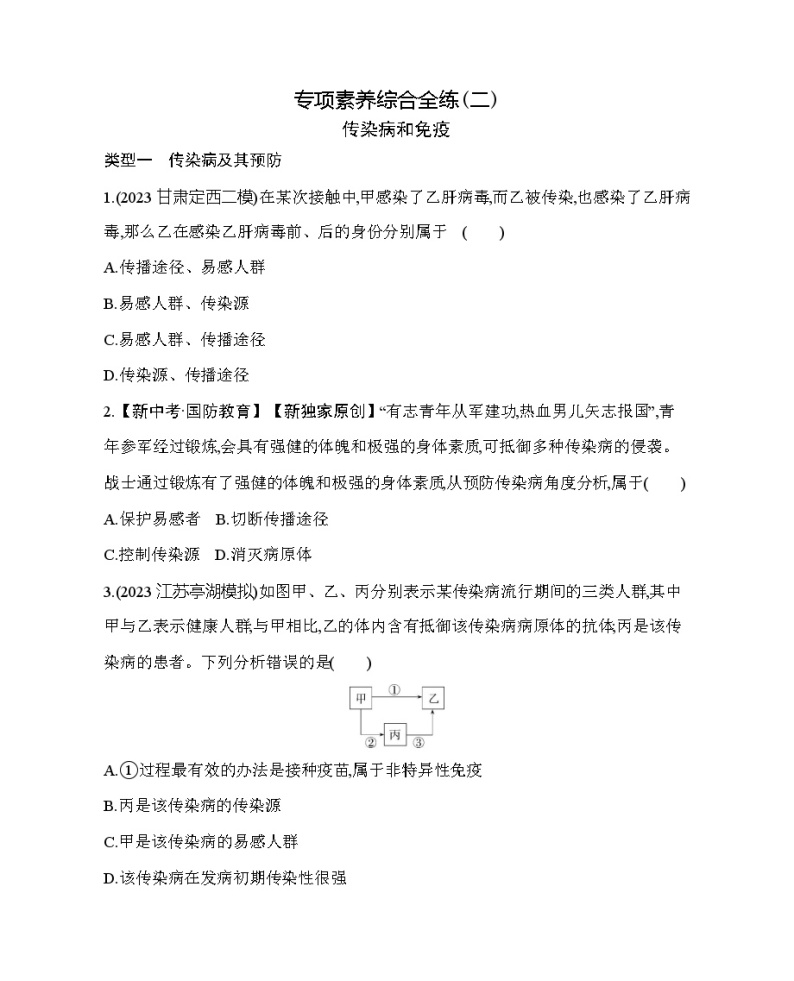 专项素养综合全练（二）传染病和免疫--北京版初中生物八年级下册同步练习01
