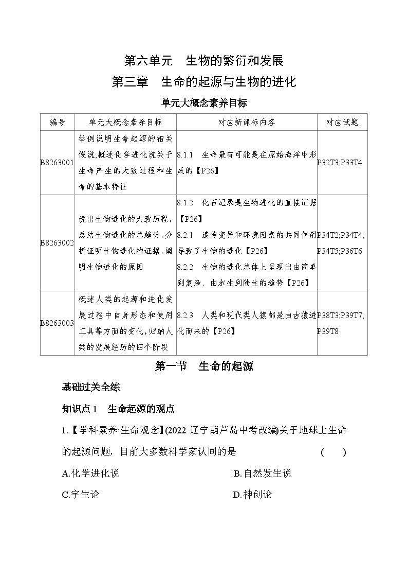 6.31   生命的起源--冀少版初中生物八年级下册同步练习01