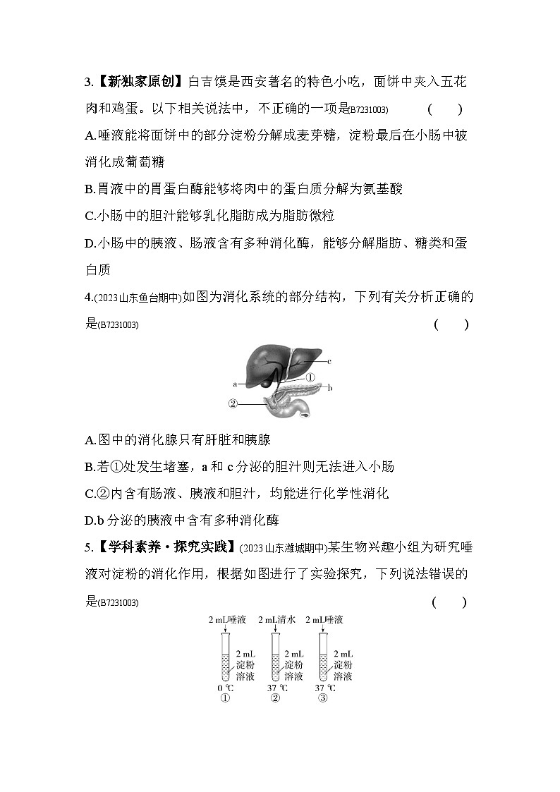 1.2 消化和吸收--济南版初中生物七年级下册同步练习第2页