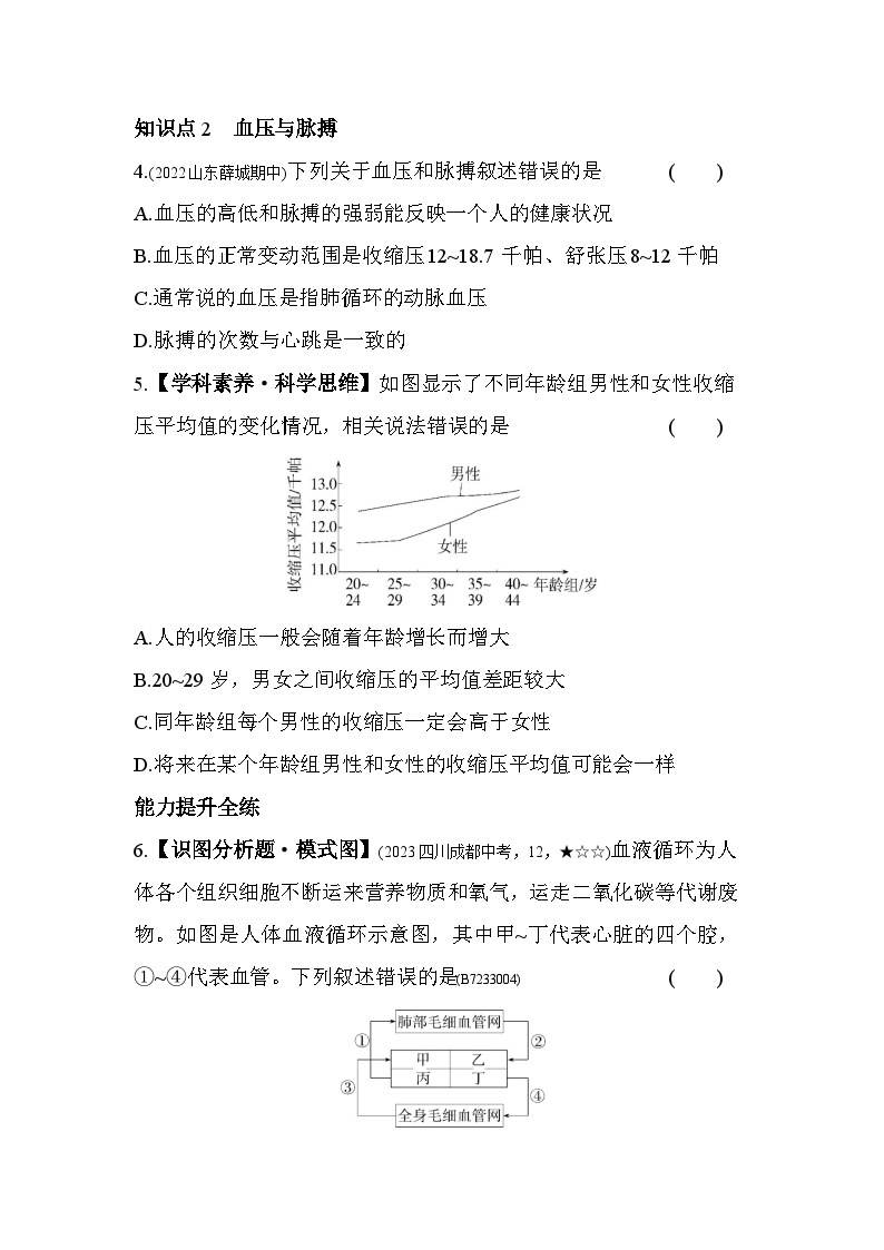 3.3　物质运输的途径--济南版初中生物七年级下册同步练习02