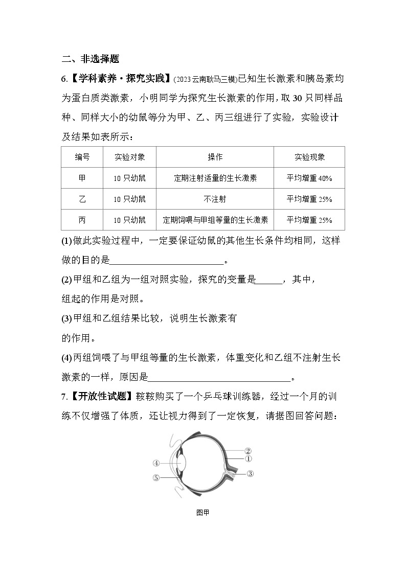 02-专项素养综合全练(二)   人体生命活动的调节--济南版初中生物七年级下册同步练习03