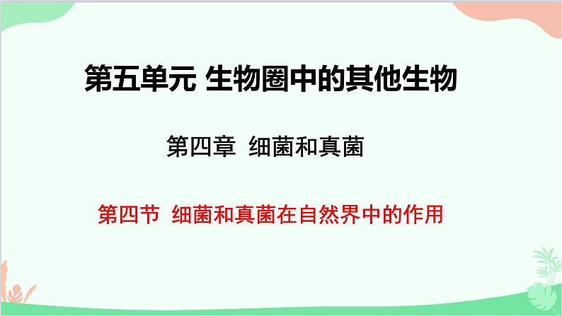 人教版生物八年级上册 第五单元第四章第四节 细菌和真菌在自然界中的作用课件第1页