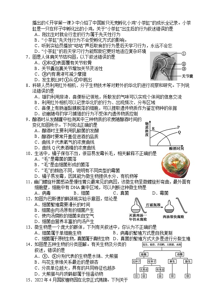 湖南省张家界市慈利县2023-2024学年八年级上学期期末考试生物试题第2页