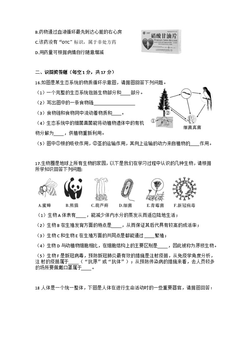 2022年湖北省襄阳市樊城区中考八年级生物适应性试题(含答案)第3页