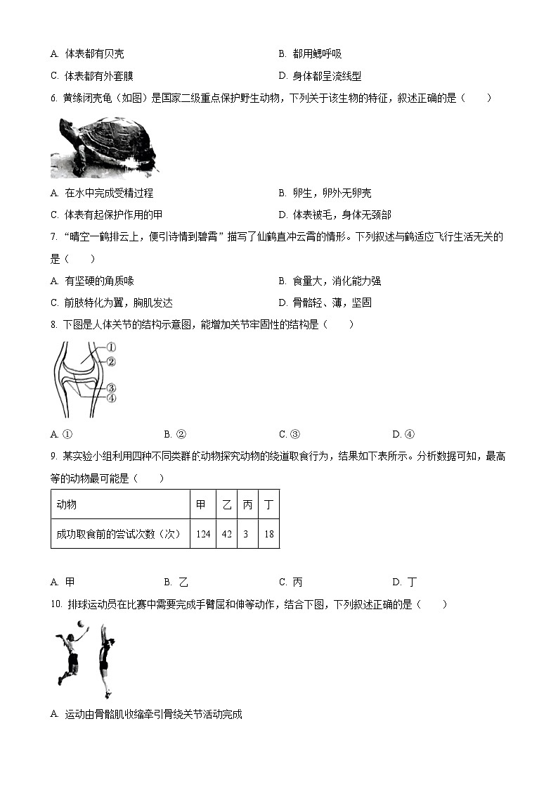 精品解析：陜西省榆林市子洲縣2023-2024學(xué)年八年級(jí)上學(xué)期期末生物試題（原卷版）第2頁(yè)