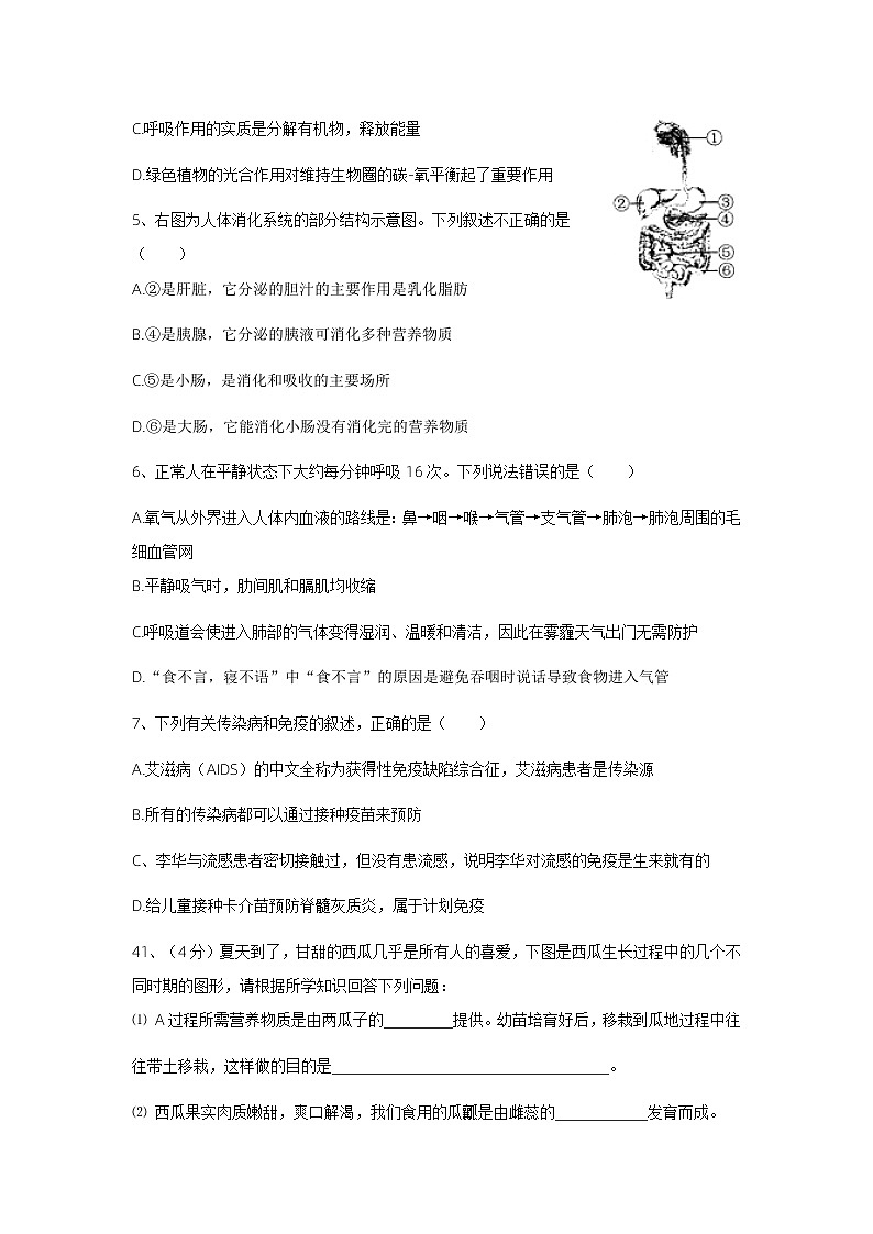 初中生物复习专题精讲 荆门市中考生物模拟试题(含答案)(word版,含答案)第2页