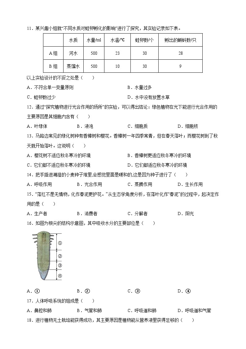 苏科版七年级上学期生物期末测试卷(含答案解析)第2页