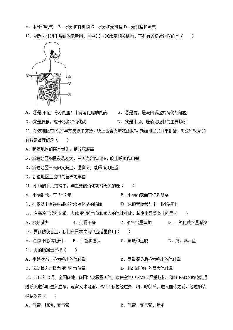 苏科版七年级上学期生物期末测试卷(含答案解析)第3页