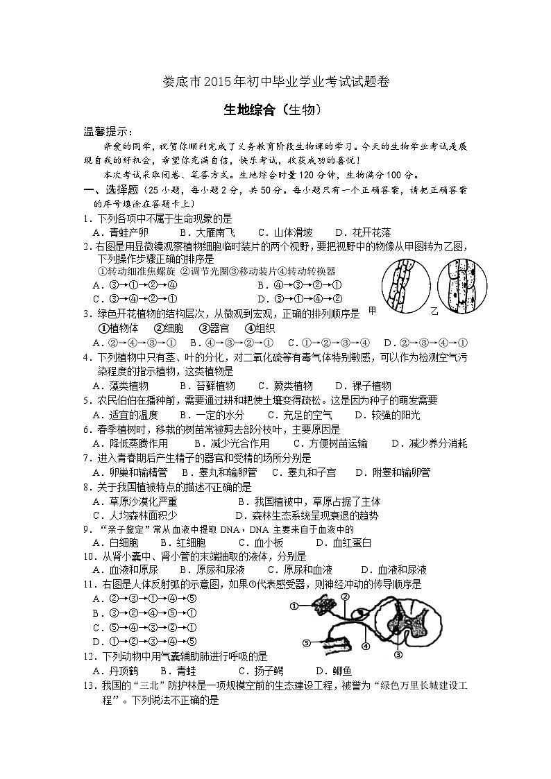 【全套精品专题】初中生物复习专题精讲 湖南娄底中考生物模拟试卷(带答案)第1页