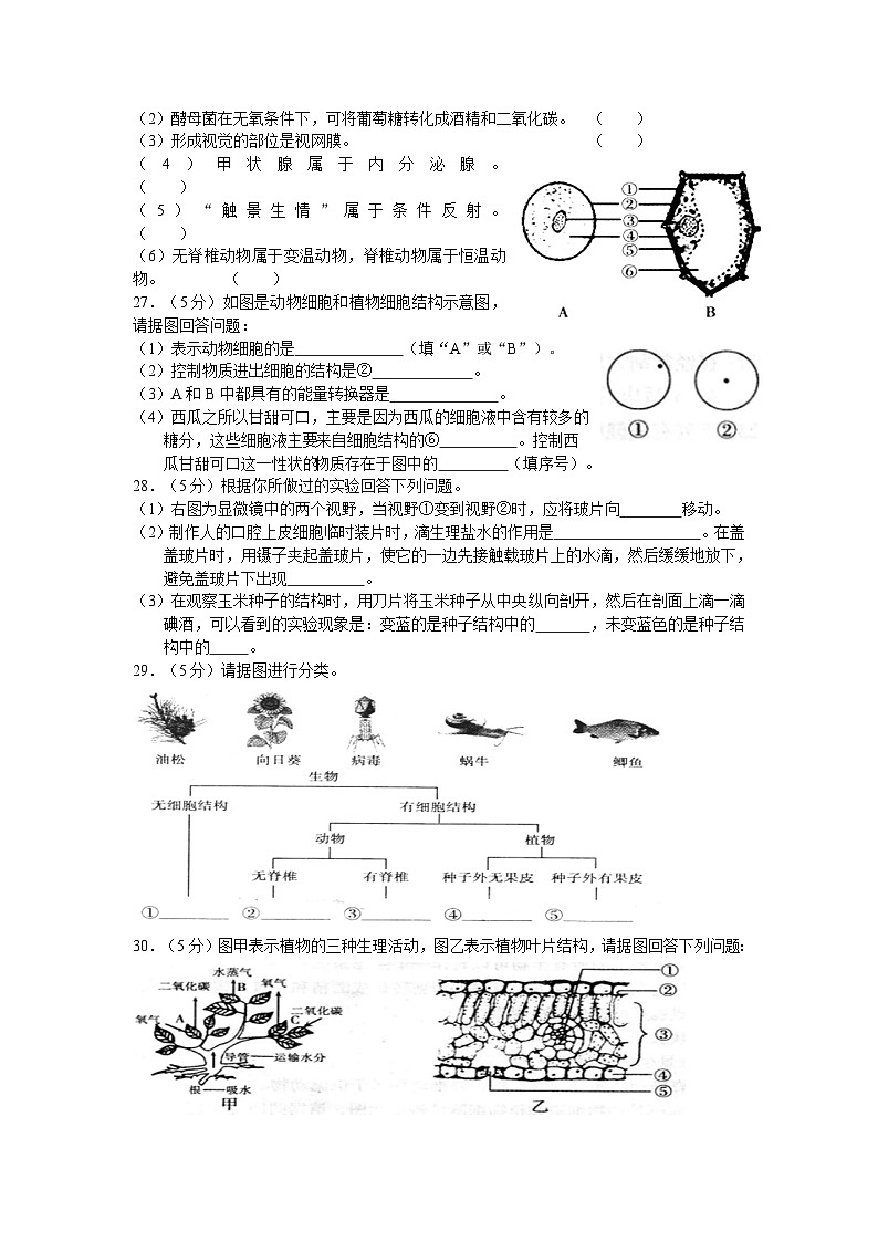 初中生物复习专题精讲 湖南衡阳中考生物模拟试题(word版,含答案)第3页