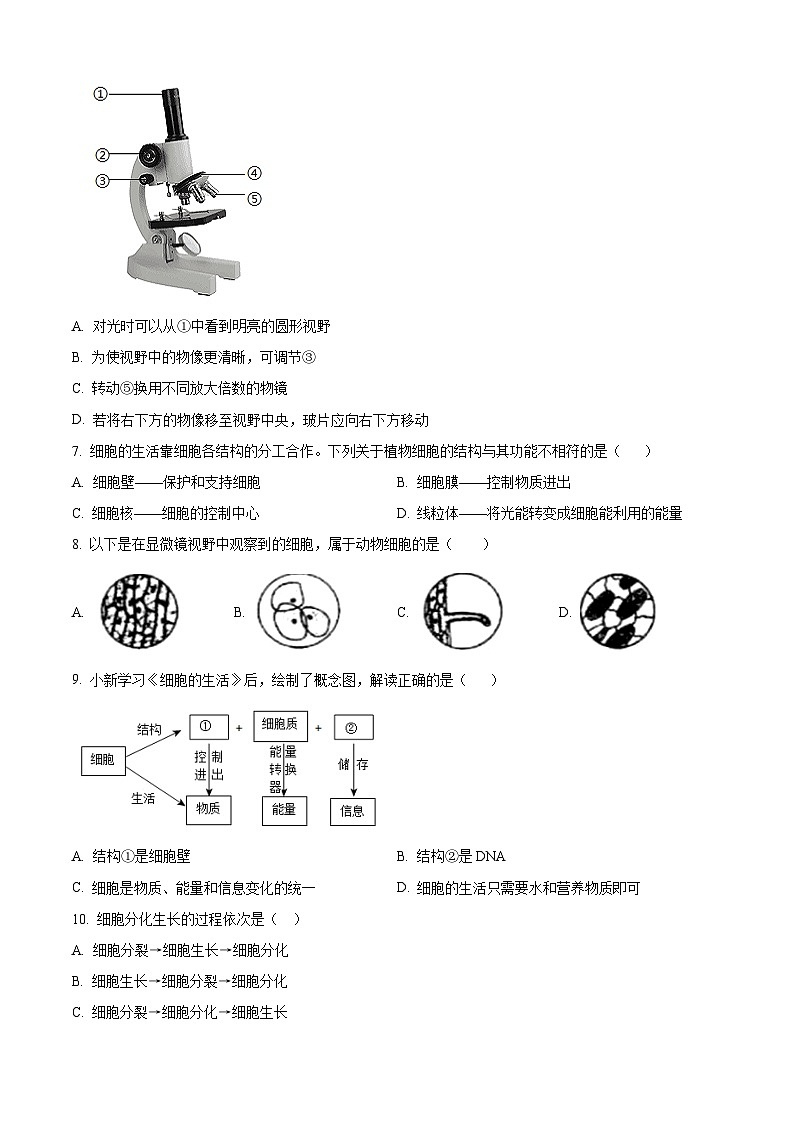 精品解析:甘肃省武威市凉州区二十四中学教研片2023-2024学年七年级下学期开学考试生物试题(原卷版)第2页