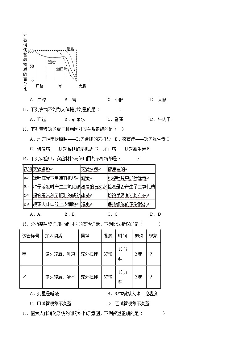 专题10 人体的营养(试卷版)第3页