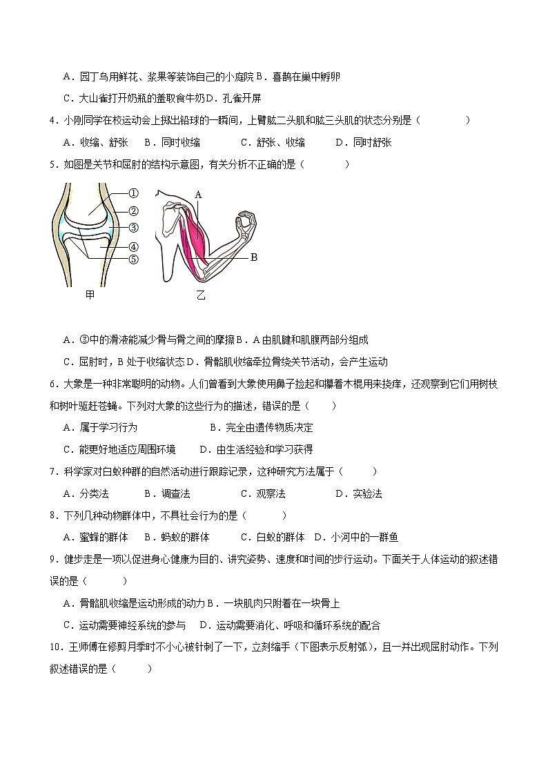 专题17 动物的运动和行为、动物在生物圈中的作用(试卷版)第2页