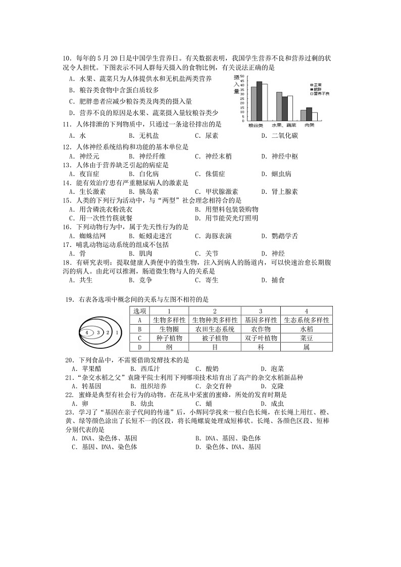 【全套精品专题】初中生物复习专题精讲 湖南省湘潭市中考生物模拟试题(word版,含答案)第2页
