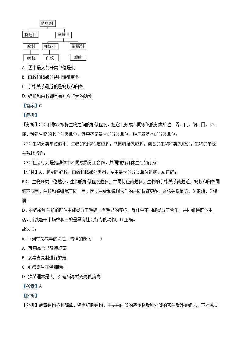 精品解析:甘肃省平凉市庄浪县2023-2024学年八年级上学期期末生物试题(解析版)第3页