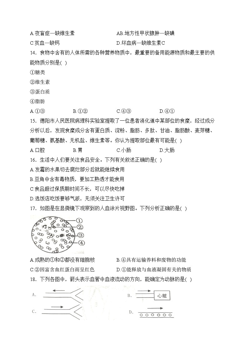 江西丰城中学2022-2023学年七年级下学期3月月考生物试卷(含答案)第3页