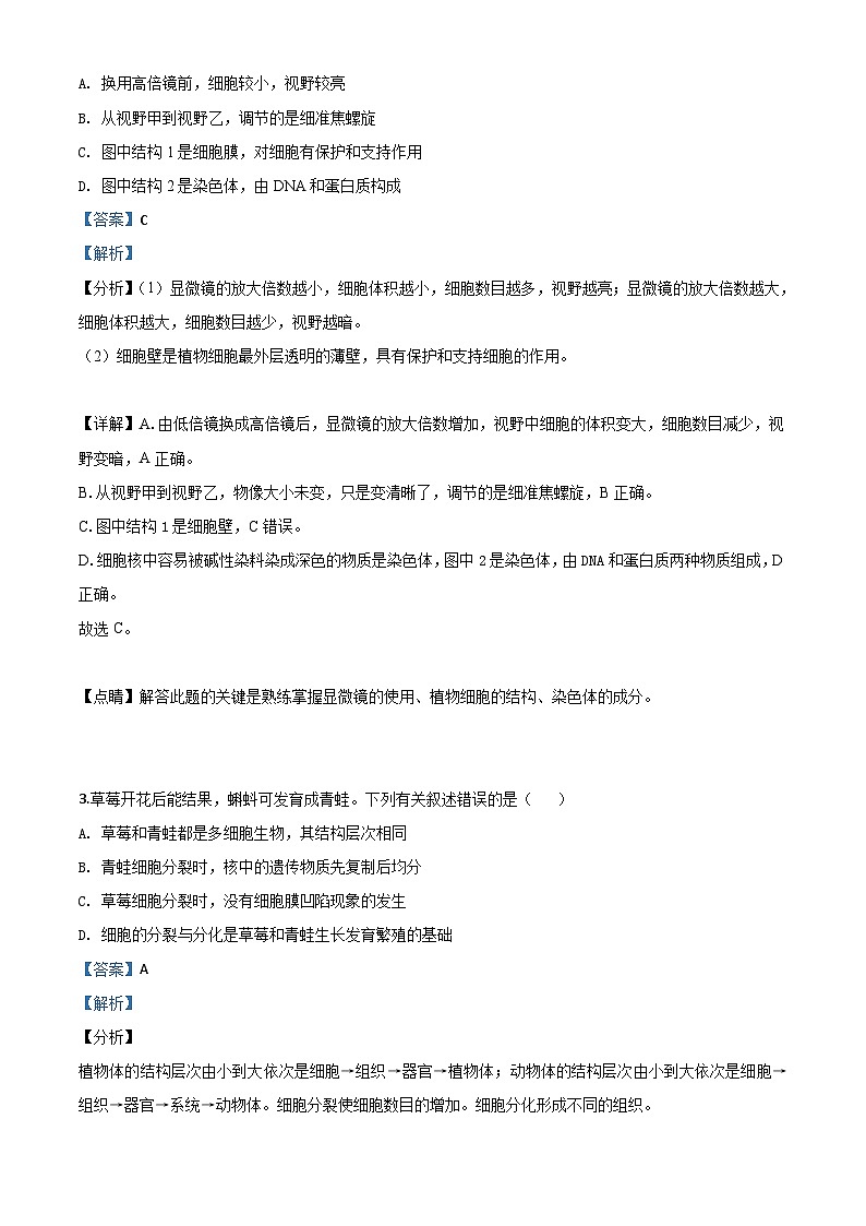 山东省潍坊市2020年中考生物试题(含解析)02