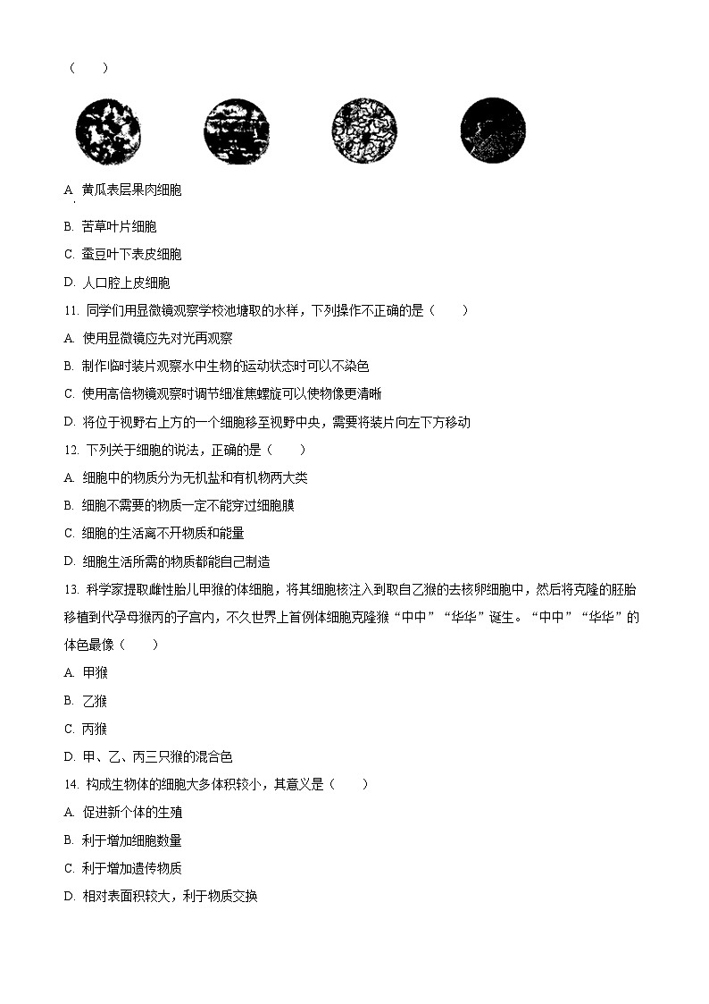 精品解析：云南省保山市隆陽區(qū)2023-2024學(xué)年七年級(jí)上學(xué)期期末生物試題（原卷版）第3頁