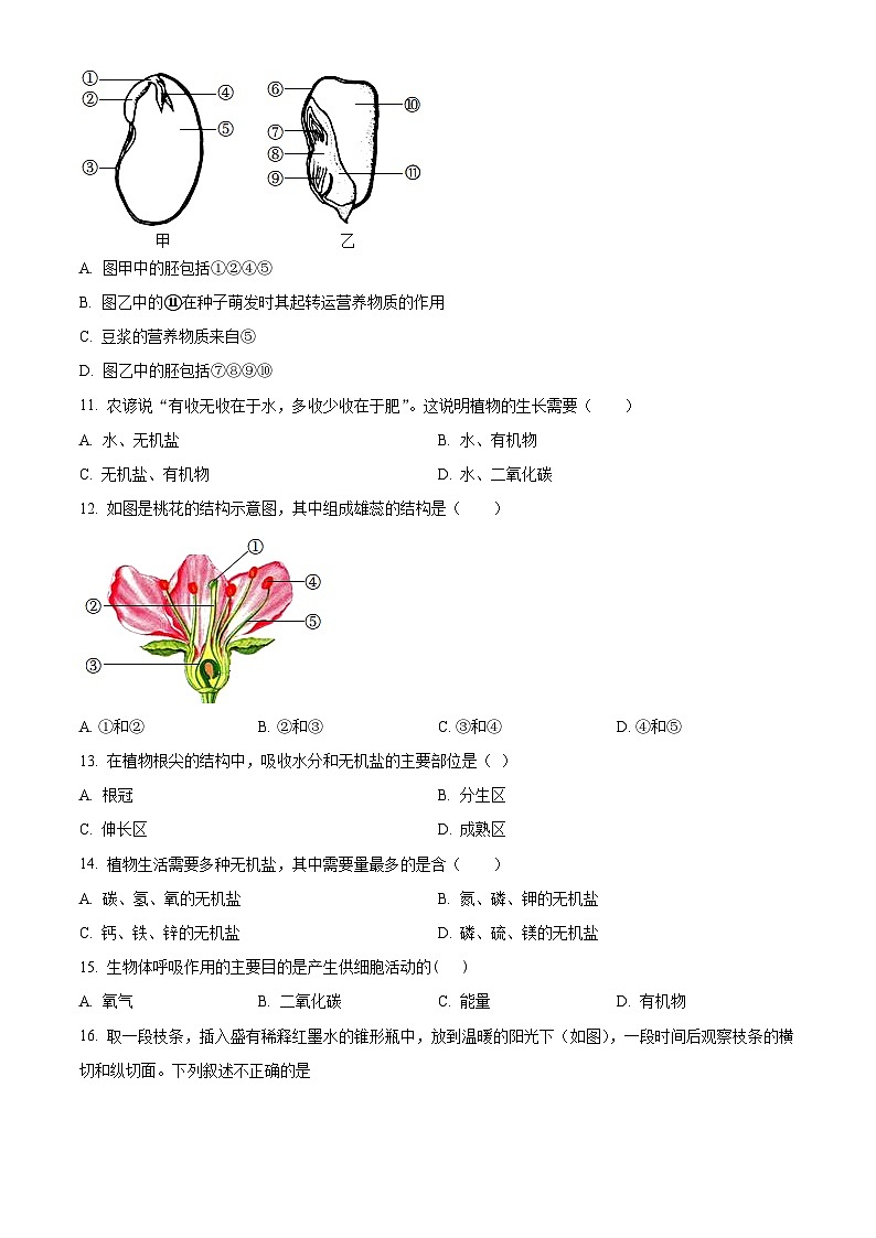 精品解析:吉林省四平市铁西区2023-2024学年七年级上学期期末生物试题(原卷版)第3页