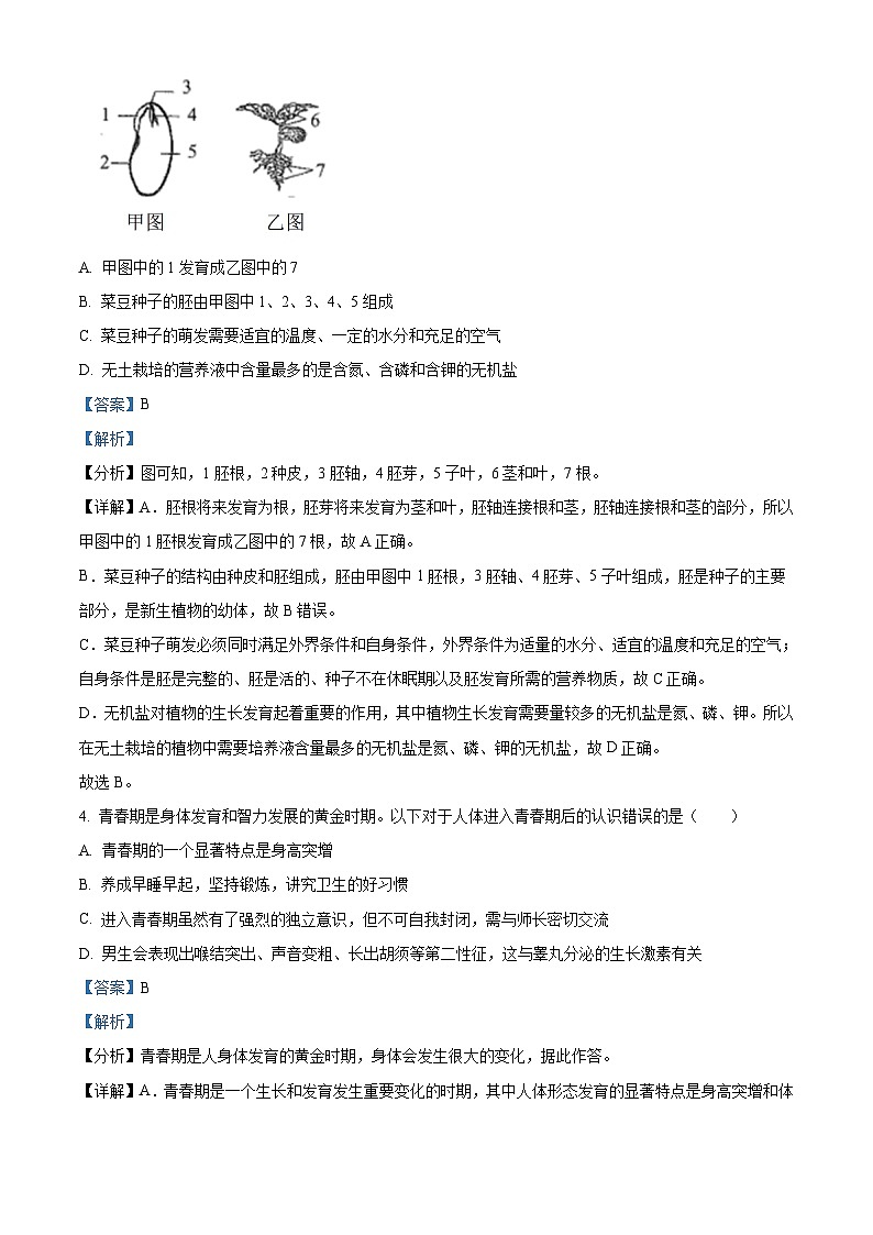 2023年四川省南充市中考生物真题(含解析)03