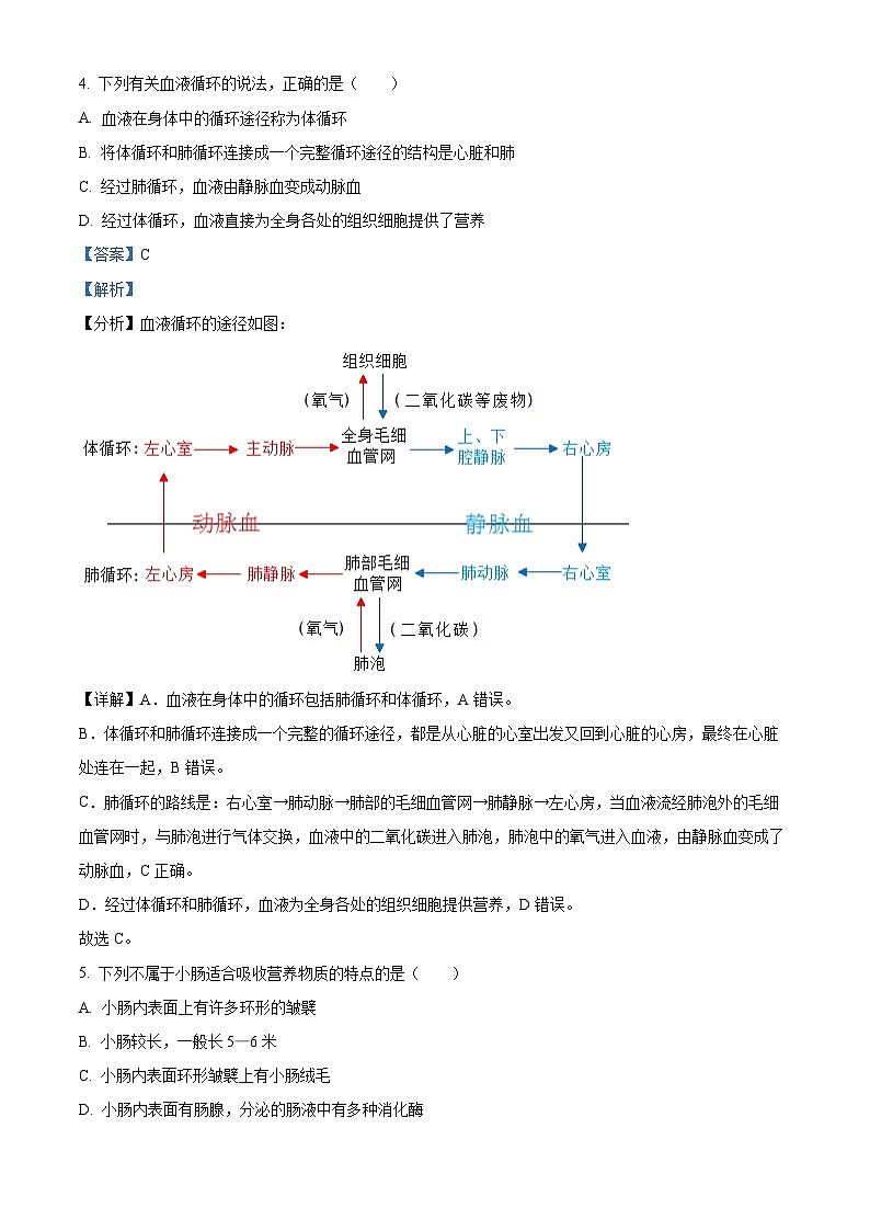 2024年湖北省天门市八年级中考一模生物试题(原卷版+解析版)03